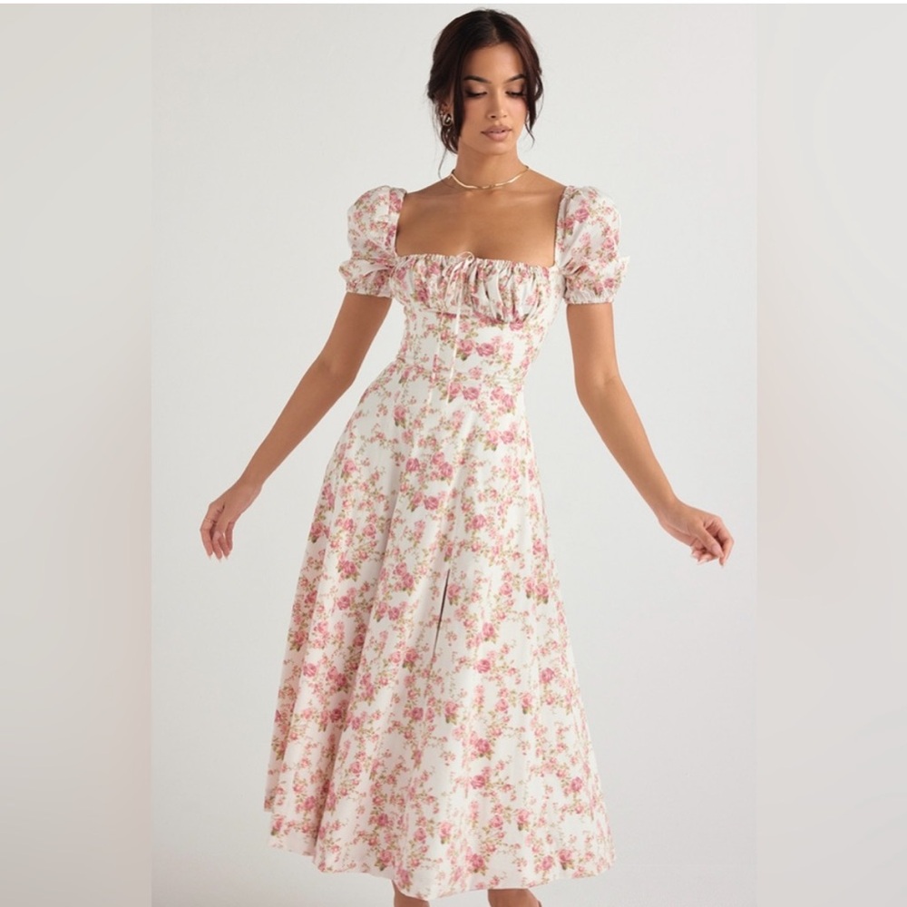 House of CB Cream Midi Dress with Pink Floral Print - Picture 2 of 7